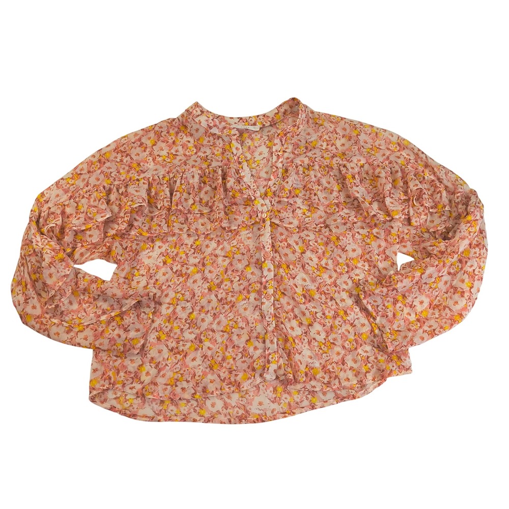 Lush Floral Ruffle Button-Front‎ Blouse — Romantic Feminine Size M Boho chic